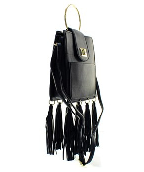 Black Fringe O-Ring Handbag