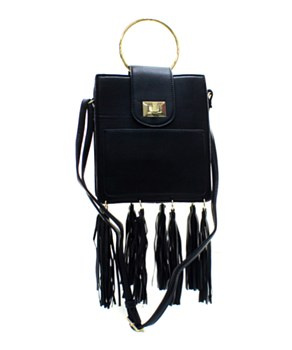 Black Fringe O-Ring Handbag